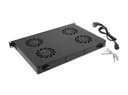 Аксесоар за шкаф Lanberg 19" Вентилационен блок с LCD 4 вентилатора + термостат, 230V, черен