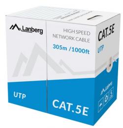 Инсталационен LAN кабел  Lanberg LAN cable UTP CAT.5E 305m solid CCA, grey