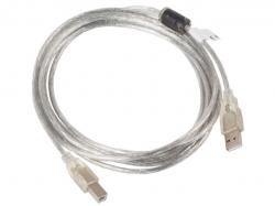 Кабел/адаптер Lanberg USB-A (M) -- USB-B (M) 2.0 cable 3m, transparent ferrite