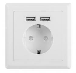 Продукт Lanberg AC wall socket 230V with 2 USB port 2.1A, schuko socket White