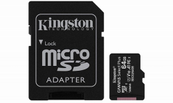 SD/флаш карта KINGSTON 64GB Micro SD HC Card Class 10 Canvas Select Plus, с адаптер, SDCS2-64GB
