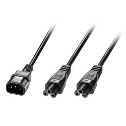 Кабел/адаптер LINDY 30370 :: Захранващ Y-образен кабел, 1 x IEC C13 към 2 x IEC C13, 2.5m