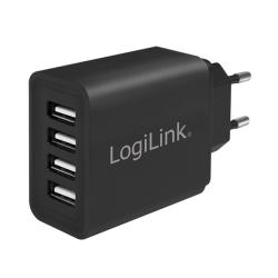 Кабел/адаптер USB Charger 4x, 4.8A, black, Logilink PA0211