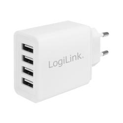 Кабел/адаптер USB Charger 4x, 4.8A, white, Logilink PA0211W