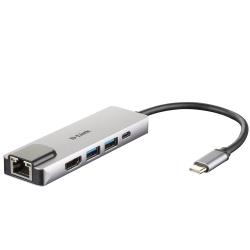 USB Хъб D-Link 5-in-1 USB-C Hub with HDMI-Ethernet and Power Delivery