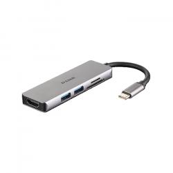 USB Хъб D-Link 5-in-1 USB-C Hub with HDMI and SD-microSD Card Reader