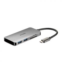 USB Хъб D-Link 6-in-1 USB-C Hub with HDMI-Card Reader-Power Delivery