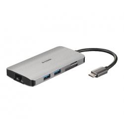 USB Хъб D-Link 8-in-1 USB-C Hub with HDMI-Ethernet-Card Reader-Power Delivery