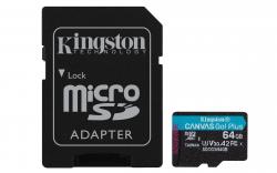 SD/флаш карта Kingston Canvas Go! Plus, 64GB, UHS-I, Class 10, U3, V30, A2, Адаптер