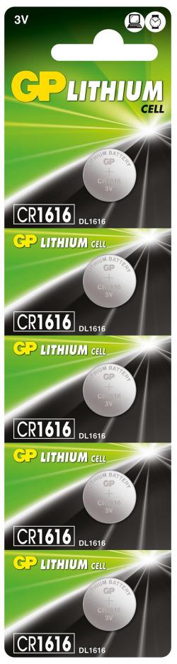 Батерия Литиева бутонна батерия GP CR 1616 3V 5 бр. в блистер -цена за 1 бр.-  GP