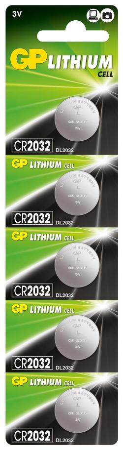 Батерия Бутонна батерия литиева GP CR2032 3V 5бр. в блистер - цена за 1 бр.- GP