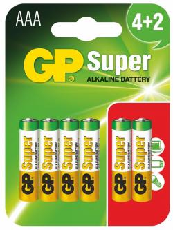 Батерия Алкална батерия GP SUPER LR03 AAA - 4+2 бр. в опаковка 1.5V
