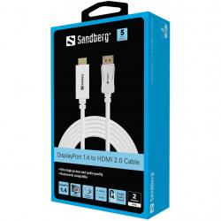 Кабел/адаптер SANDBERG SNB-509-16 :: DisplayPort 1.4 към HDMI кабел, 4K@60Hz, 2.0 м 