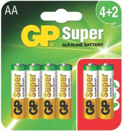 Батерия Алкална батерия GP SUPER LR6 AA - 4+2 бр. в опаковка 1.5V