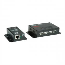 Мрежов аксесоар ROLINE 12.04.1101 :: USB 2.0 екстендър, RJ-45, PoC, 4x USB, макс. 50.0 м