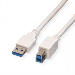 Кабел/адаптер VALUE 11.99.8869 :: USB 3.2 Gen 1 кабел, A - B, M-M, бял цвят, 0.8 м