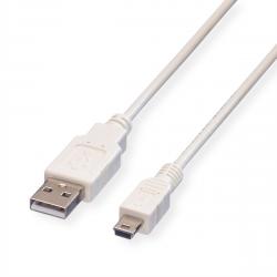 Кабел/адаптер VALUE 11.99.8730 :: USB 2.0 кабел, A - 5-Pin Mini, M-M, бял цвят, 3.0 м