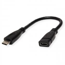 Кабел/адаптер ROLINE 11.02.9015 :: USB 3.2 Gen 2 Type C кабел, C-C, M-F, черен цвят, 0.15 м