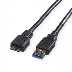 Кабел/адаптер ROLINE 11.02.8877 :: USB 3.2 Gen 1 кабел, A - Micro B, M-M, черен цвят, 3.0 м
