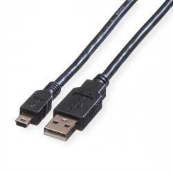 ROLINE 11.02.8708 :: USB 2.0 кабел, A - 5-Pin Mini, M-M, черен, 0.8 м