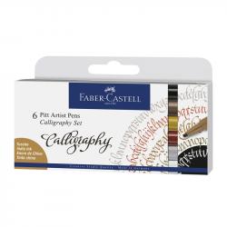 Канцеларски продукт Faber-Castell Маркер Pitt Artist, за калиграфия, 6 цвята класик