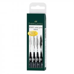 Канцеларски продукт Faber-Castell Тънкописец Pitt Artist Pen, № 199, черен, 4 броя (S, F, M, B)