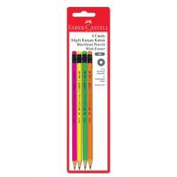 Канцеларски продукт Faber-Castell Молив Candy, чернографитен, HB, с гума, флуоресцентен, 4 броя