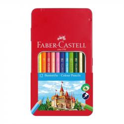 Канцеларски продукт Faber-Castell Цветни моливи Замък, 12 цвята, в метална кутия