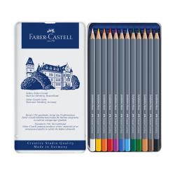 Канцеларски продукт Faber-Castell Акварелни моливи Goldfaber Aqua, 12 цвята, в метална кутия