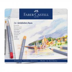 Канцеларски продукт Faber-Castell Акварелни моливи Goldfaber Aqua, 24 цвята, в метална кутия