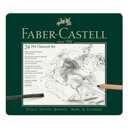 Канцеларски продукт Faber-Castell Комплект въглени Pitt Charcoal, 24 броя в метална кутия