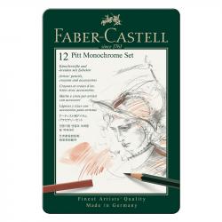 Канцеларски продукт Faber-Castell Комплект моливи Pitt Monochrome, 12 броя в метална кутия