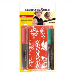 Канцеларски продукт Eberhard Faber Маркери за татуировки, с включени шаблони, 4 цвята