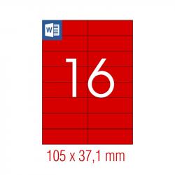 Tanex Самозалепващи се етикети, A4, 105 x 37.125 mm, червени, 16 броя, 25 листа