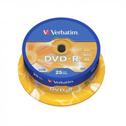 Продукт Verbatim DVD-R, 4.7 GB, 16x, AZO покритие, 25 броя в шпиндел