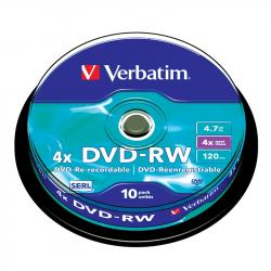 DVD-R VerbatimW, презаписваем, 4.7 GB, 4x, 10 броя в шпиндел