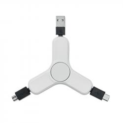 Кабел/адаптер Преходник Spincable, USB, micro USB, Type C, бял