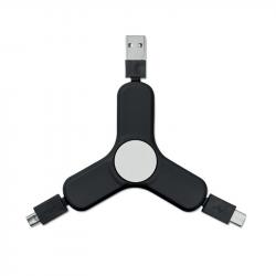 Кабел/адаптер Преходник Spincable, USB, micro USB, Type C, черен