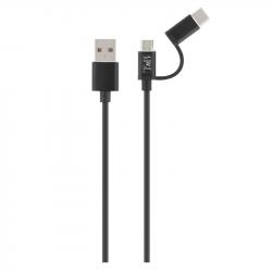 Кабел/адаптер TNB Кабел 2 в 1, USB-USB micro B и USB C, 1 m, черен