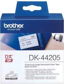 Касета за етикетен принтер Brother Лента DK44205, 62 mm x 8 m, за черен печат върху бяла лента