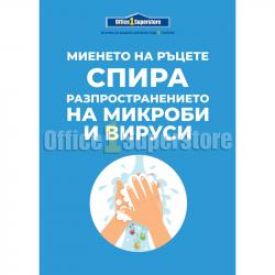 Продукт Стикер ''Миенето на ръцете спира разпространението на микроби и вируси'', PVC, №4
