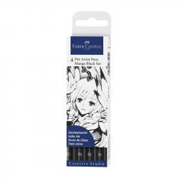 Канцеларски продукт Faber-Castell Маркер Pitt Manga, размер XS, M, SC, SB, 4 броя, черен