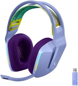 Слушалки Logitech G733 Wireless Headset, Lightsync RGB, Lightspeed Wireless, PRO-G 40 mm Drivers, DTS Headphone:X 2.0 Surround, Blue Voice Microphone, 278 g, Lilac