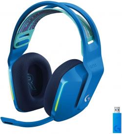 Слушалки Logitech G733 Wireless Headset, Lightsync RGB, Lightspeed Wireless, PRO-G 40 mm Drivers, DTS Headphone:X 2.0 Surround, Blue Voice Microphone, 278 g, Blue