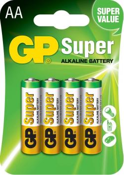 Батерия Алкална батерия GP SUPER LR6 AA, 4 бр. в опаковка, 1.5V, GP15A