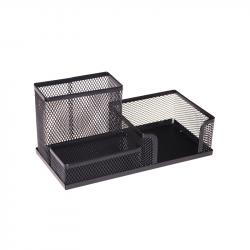 Office 1 Органайзер за бюро, с 3 отделения, мрежест, метален, черен на най-ниска цени