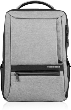 Чанта/раница за лаптоп Notebook Backpack 15.6, Полиестер, Водоустойчива, USB порт, Цип, Сив