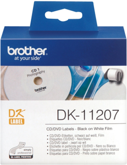 Касета за етикетен принтер BROTHER P-Touch DK-11207 die-cut CD - DVD label film diameter 58mm 100 labels