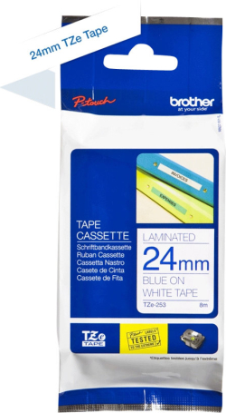 Касета за етикетен принтер BROTHER P-Touch TZE-253 blue on white 24mm
