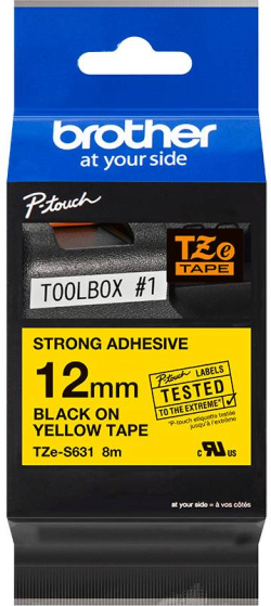 Касета за етикетен принтер BROTHER P-Touch TZE-S631 black on yellow 12mm extra gluey